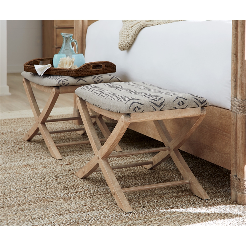 Bowery Hill Fabric Upholstered Camp Stool Bed Bench in Beige