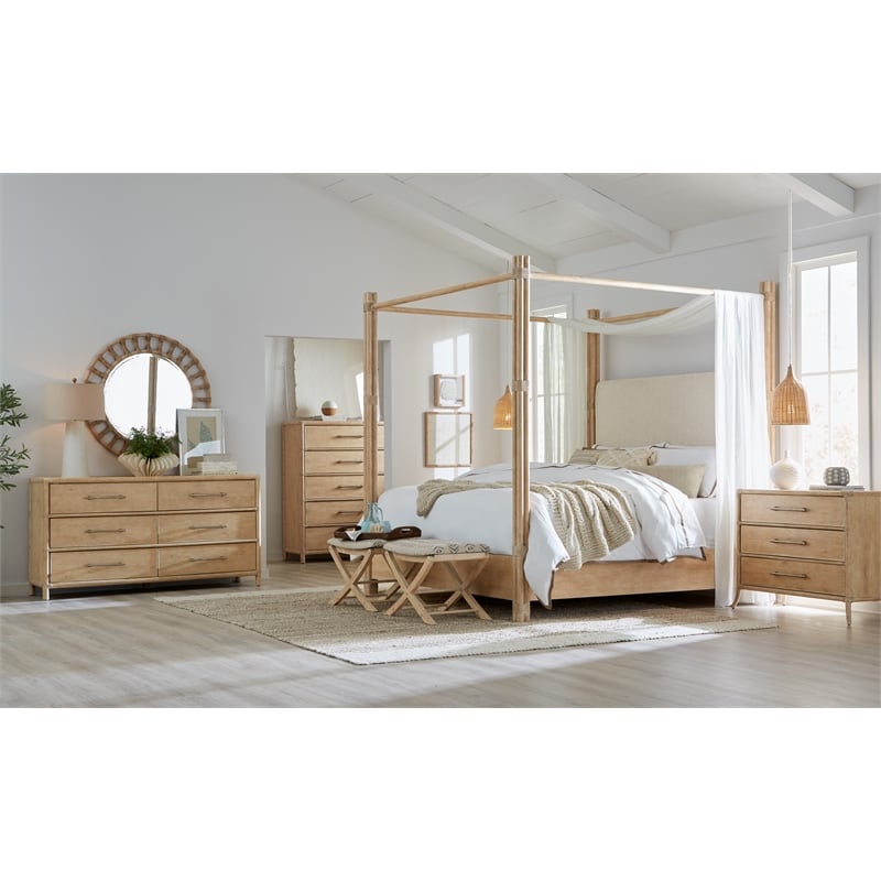 Bowery Hill Fabric Upholstered Camp Stool Bed Bench in Beige
