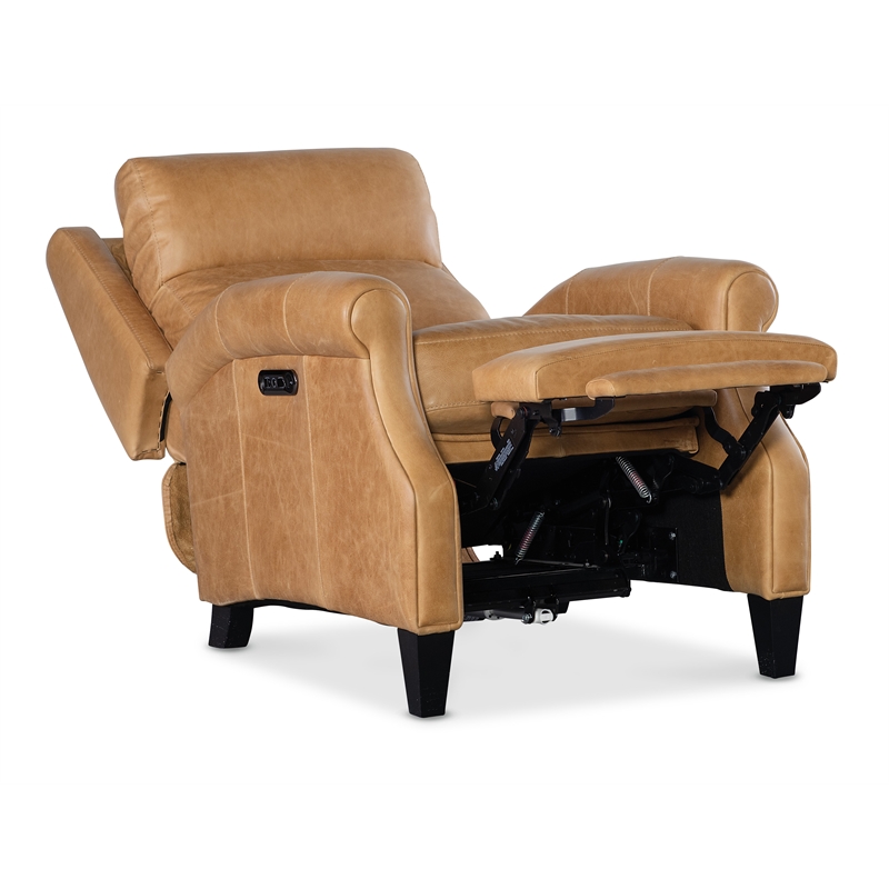 Bowery Hill Leather Power Recliner with Power Headrest in Brown