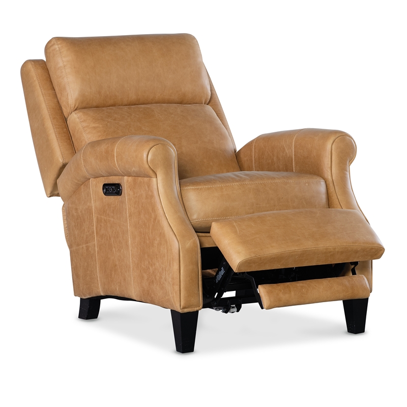 Bowery Hill Leather Power Recliner with Power Headrest in Brown