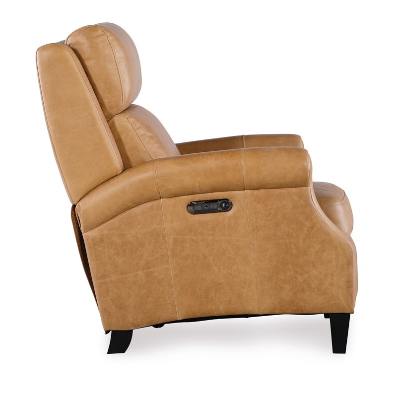 Bowery Hill Leather Power Recliner with Power Headrest in Brown