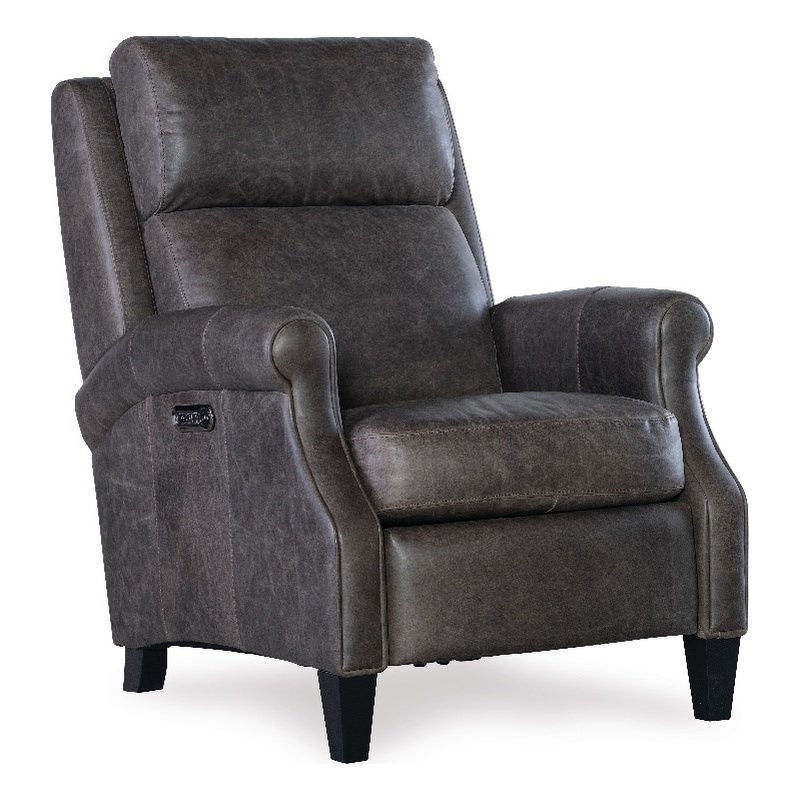 Bowery Hill Leather Power Recliner with Power Headrest in Gray