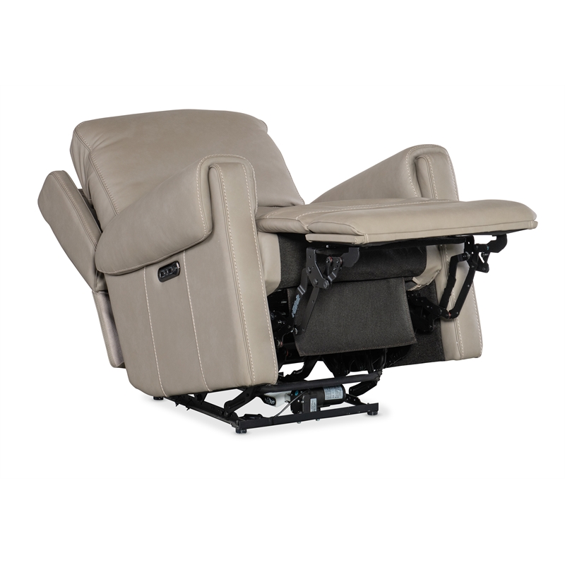 Bowery Hill Power Leather Recliner with Power Headrest in Gray