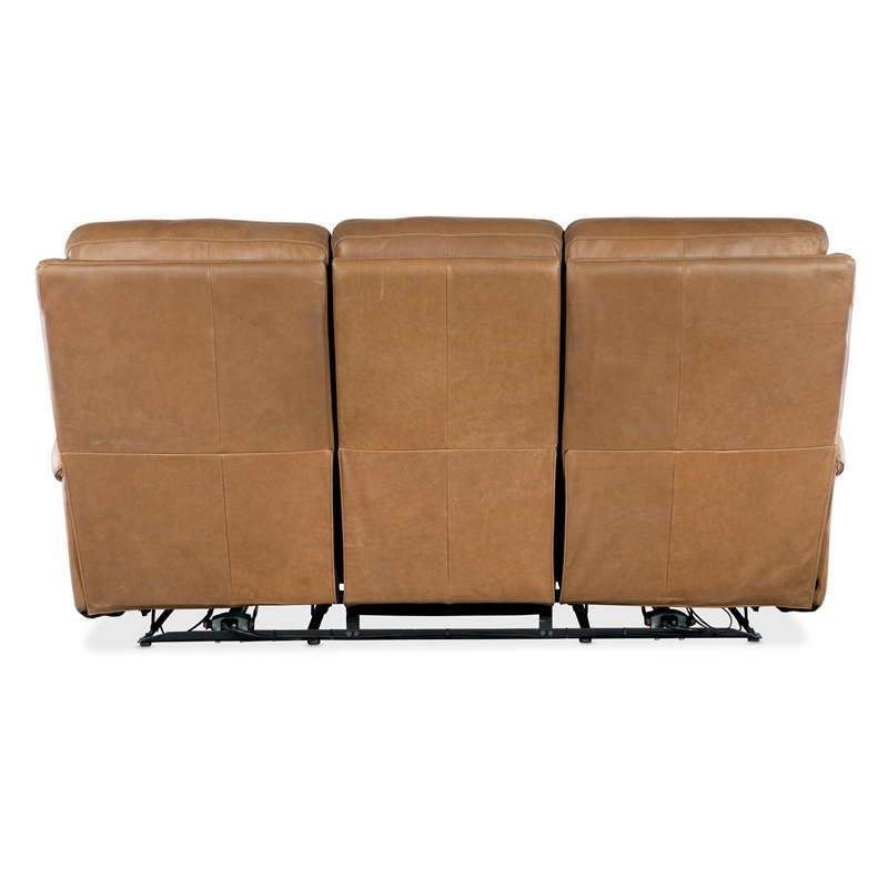 Bowery Hill Contemporary Power Leather Sofa with Power Headrest in Brown