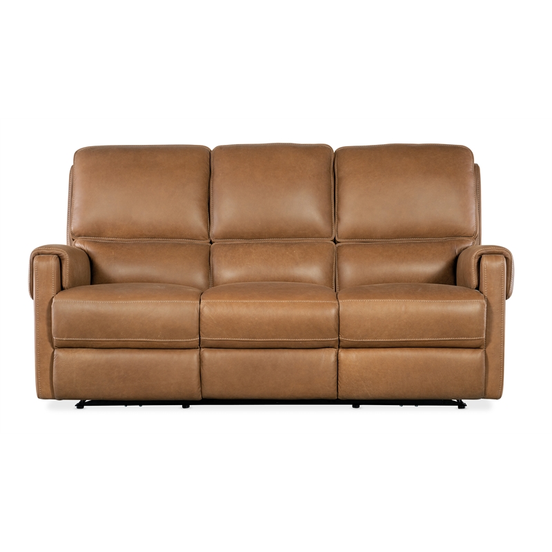 Bowery Hill Contemporary Power Leather Sofa with Power Headrest in Brown
