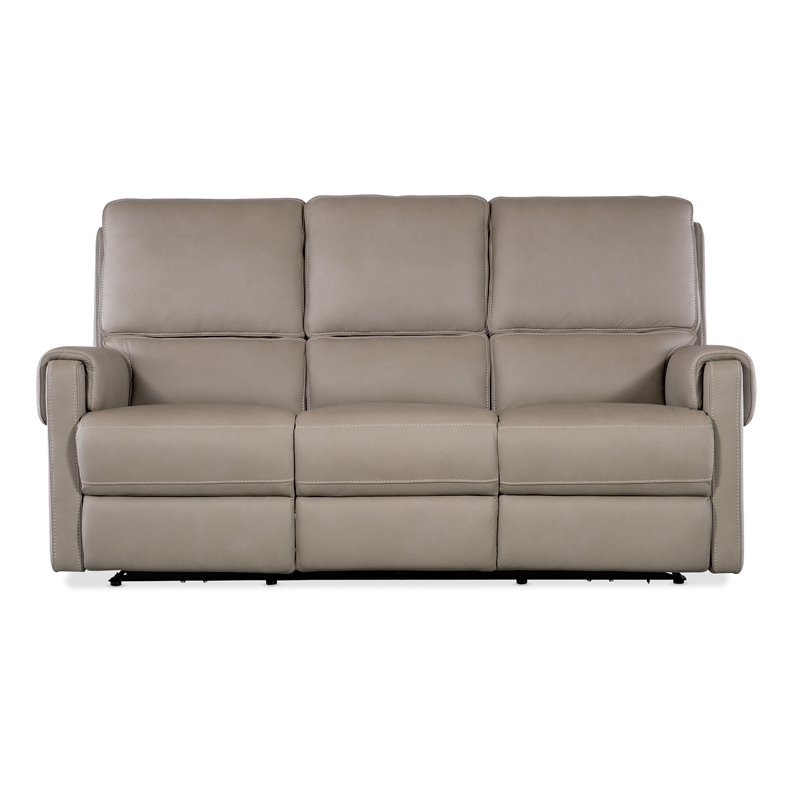 Bowery Hill Contemporary Power Leather Sofa with Power Headrest in Gray