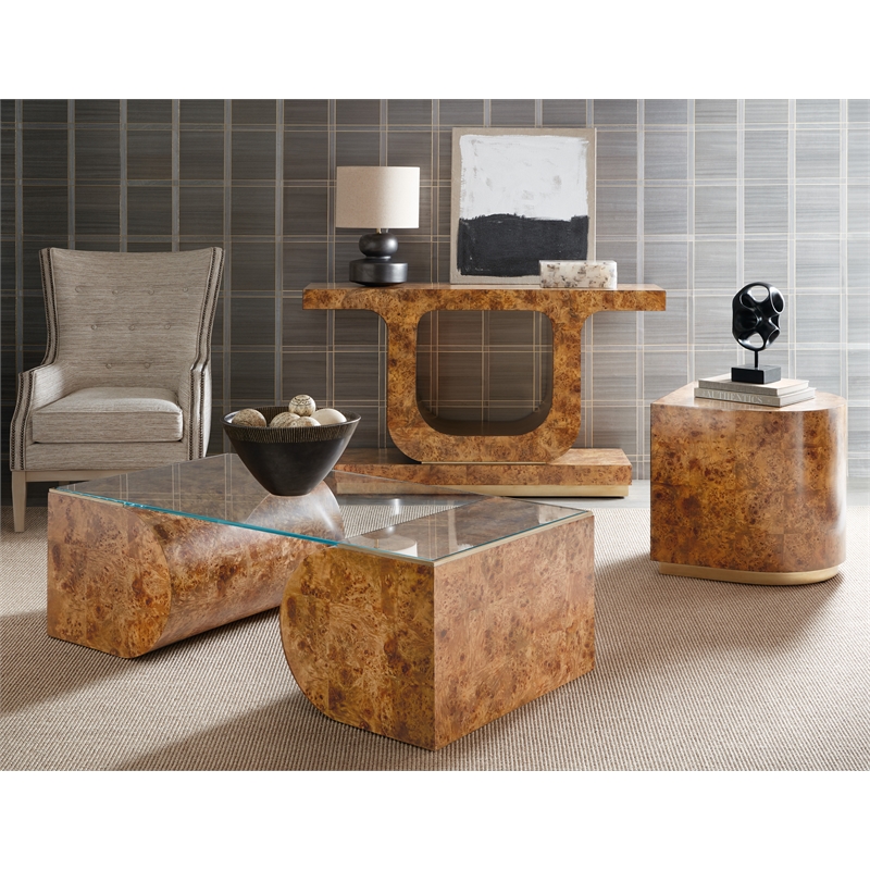 Bowery Hill Modern / Contemporary Glass Top Coffee Table in Brown