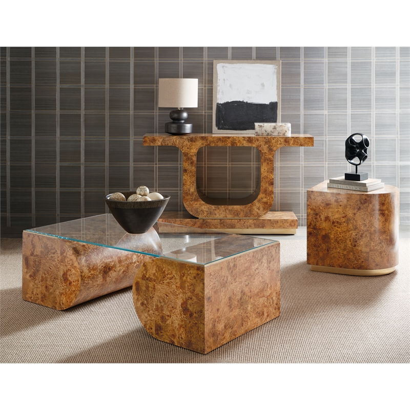 Bowery Hill Modern / Contemporary Glass Top Coffee Table in Brown