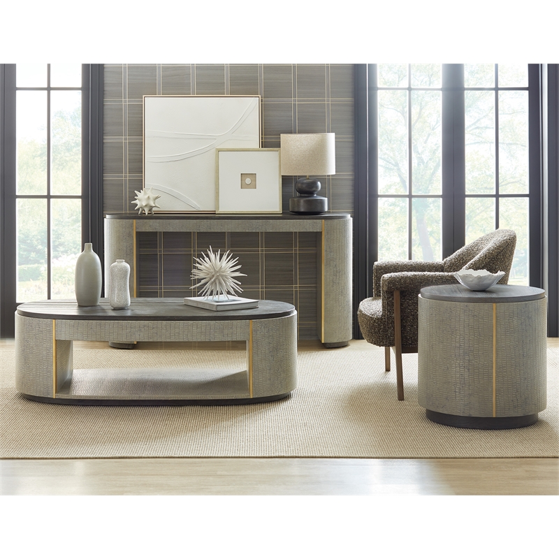 Bowery Hill Modern / Contemporary Leather Wrapped Coffee Table in Gray