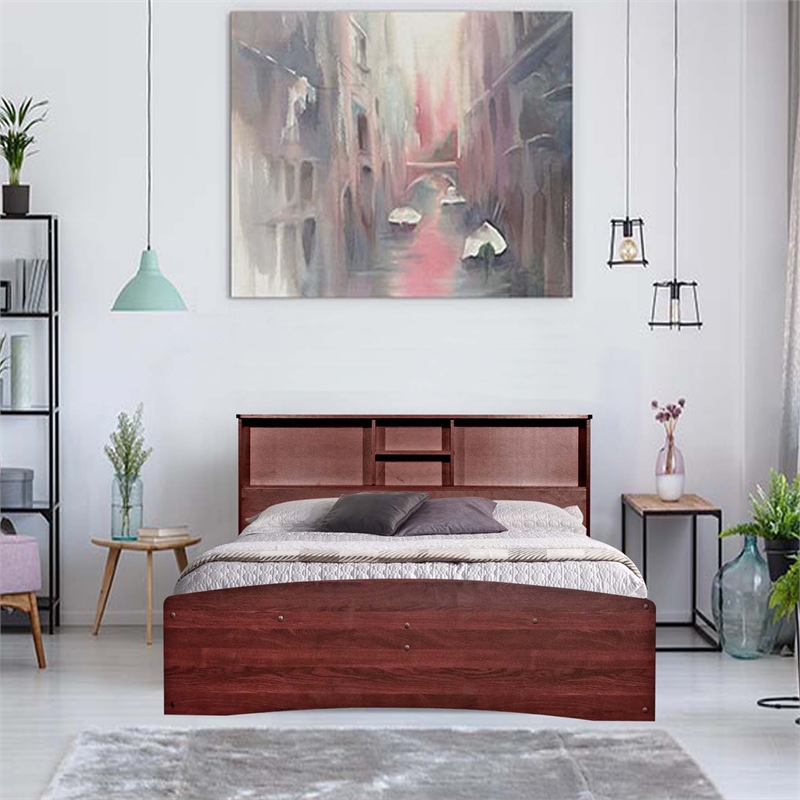 Bowery Hill Engineered Wood Mahogany Queen Captains Bed Rectangular Easy Assembly 63