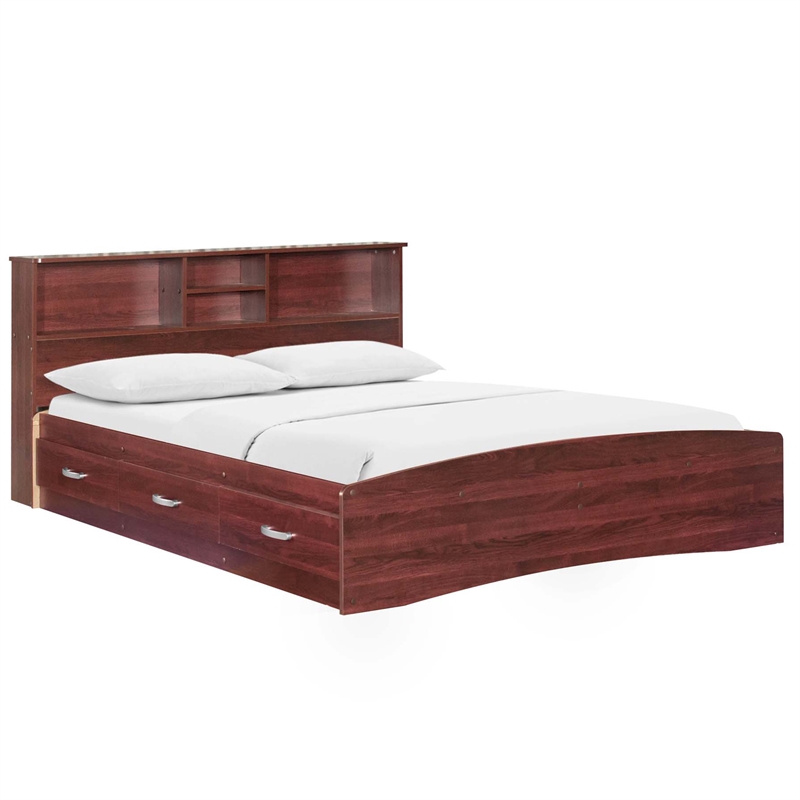 Bowery Hill Engineered Wood Mahogany Queen Captains Bed Rectangular Easy Assembly 63