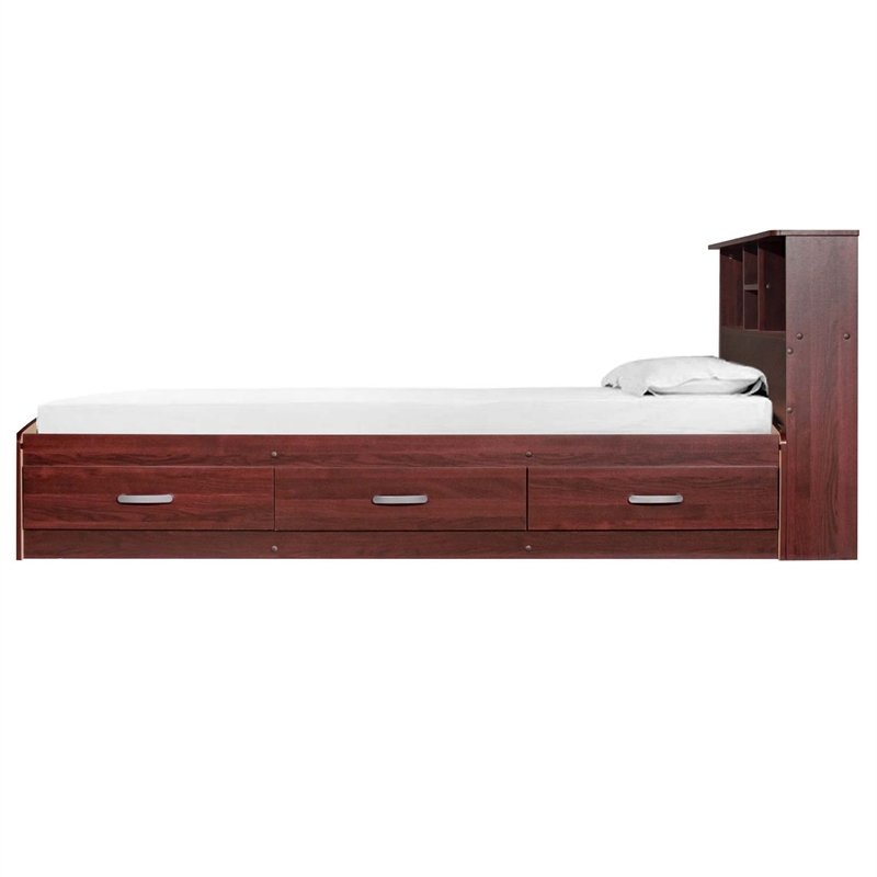 Bowery Hill Engineered Wood Mahogany Queen Captains Bed Rectangular Easy Assembly 63