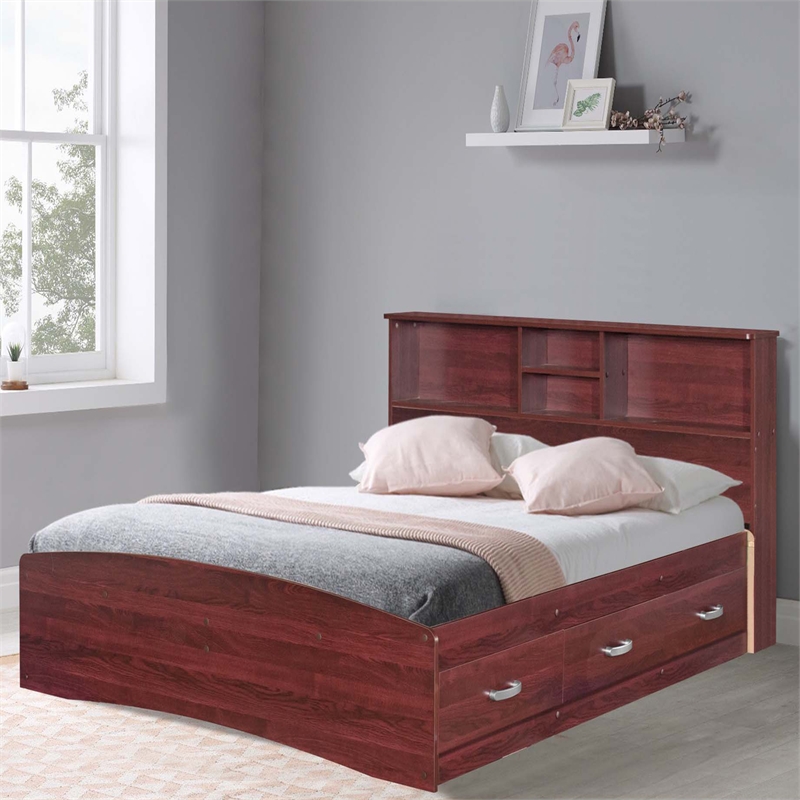 Bowery Hill Engineered Wood Mahogany Queen Captains Bed Rectangular Easy Assembly 63