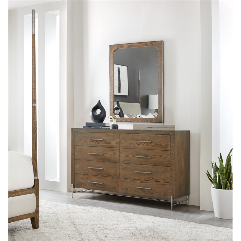 Bowery Hill Eight-Drawer Veneers and Metal Dresser in Brown/White