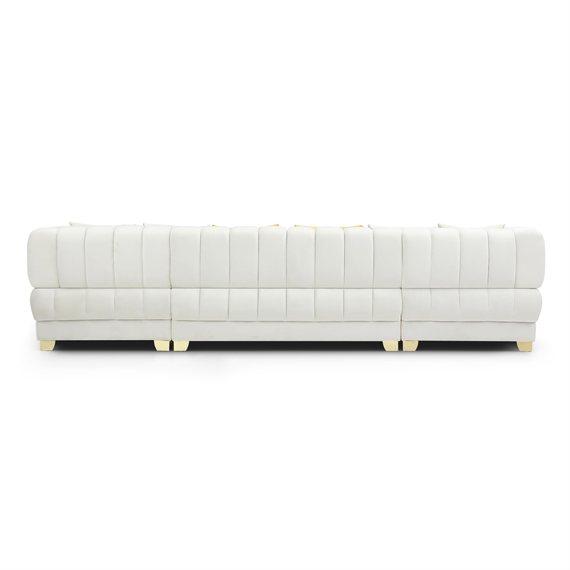 Bowery Hill Modern / Contemporary U-Shaped Velvet Sectional Sofa in Cream