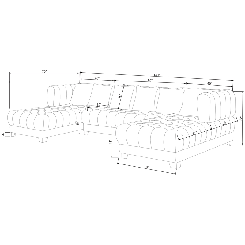 Bowery Hill Modern / Contemporary U-Shaped Velvet Sectional Sofa in Cream