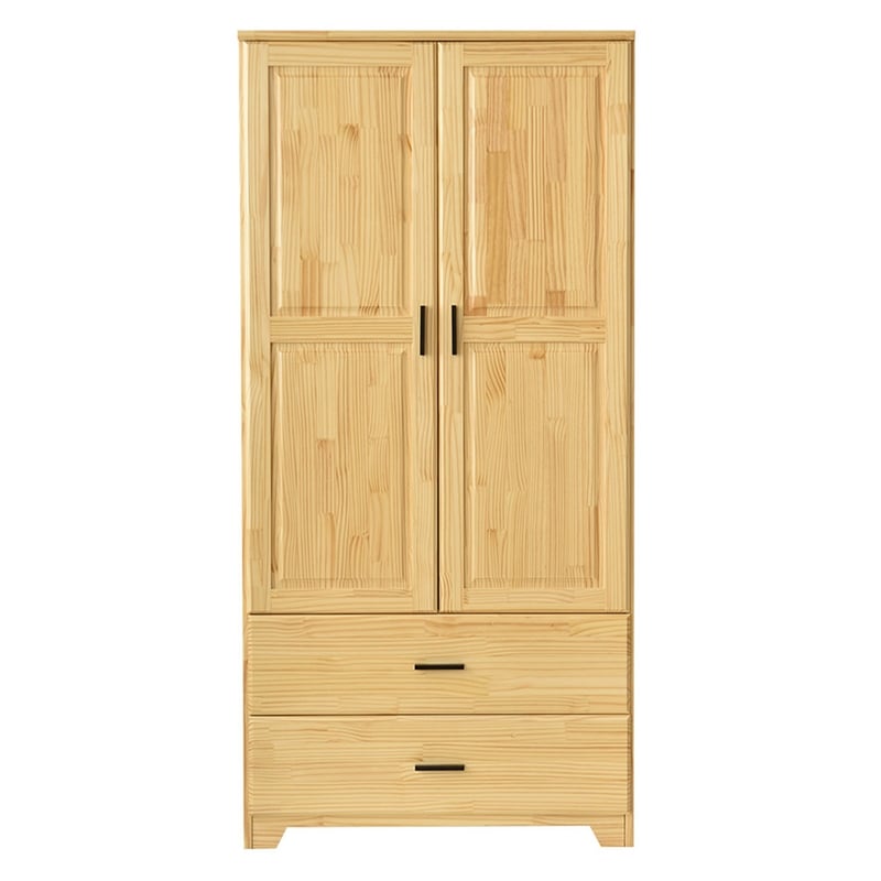 Bowery Hill Pine Wood Closet with Raised Doors and 2-Drawers in Natural