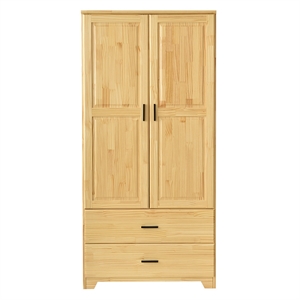 Bowery Hill Pine Wood Closet with Raised Doors and 2-Drawers in Natural