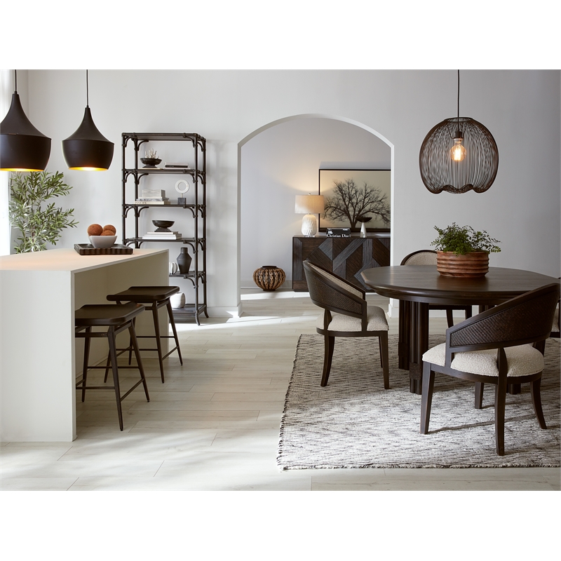 Bowery Hill Contemporary Round Wood Dining Table with 20in leaf in Black