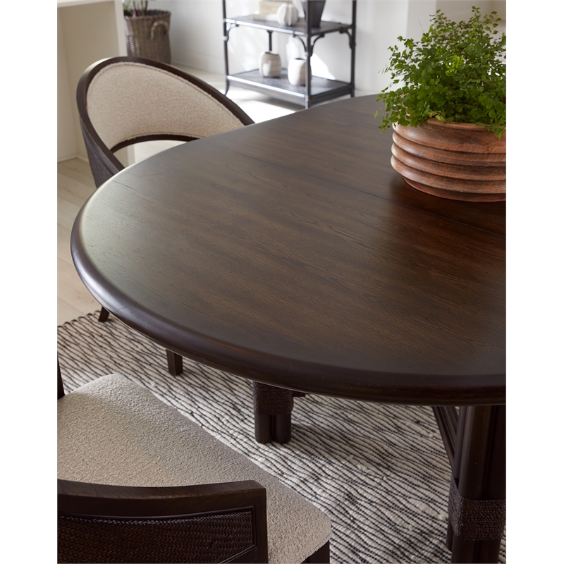 Bowery Hill Contemporary Round Wood Dining Table with 20in leaf in Black
