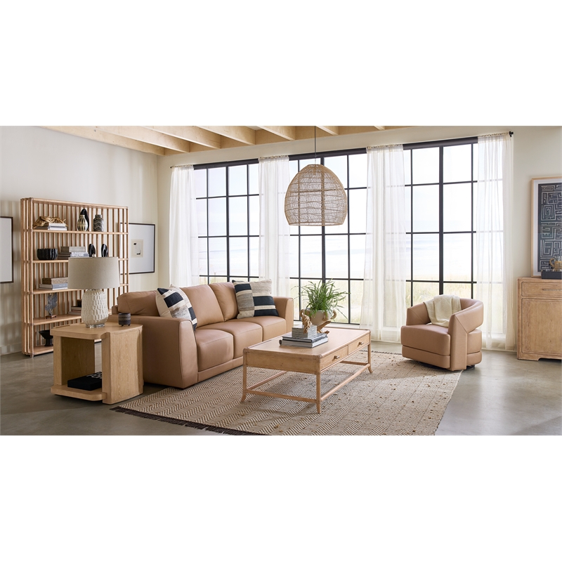 Bowery Hill Modern / Contemporary Slatted Wood Framed Bookcase in Beige