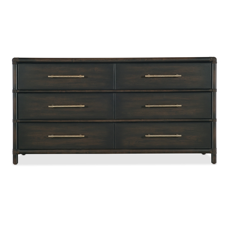 Bowery Hill Modern / Contemporary Wood Rattan Dresser in Black