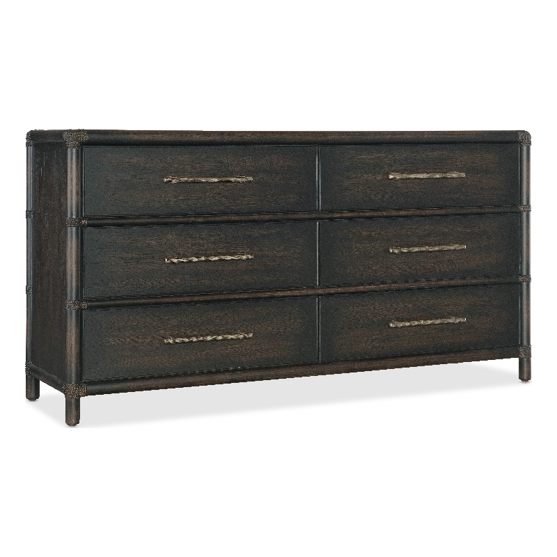 Bowery Hill Modern / Contemporary Wood Rattan Dresser in Black