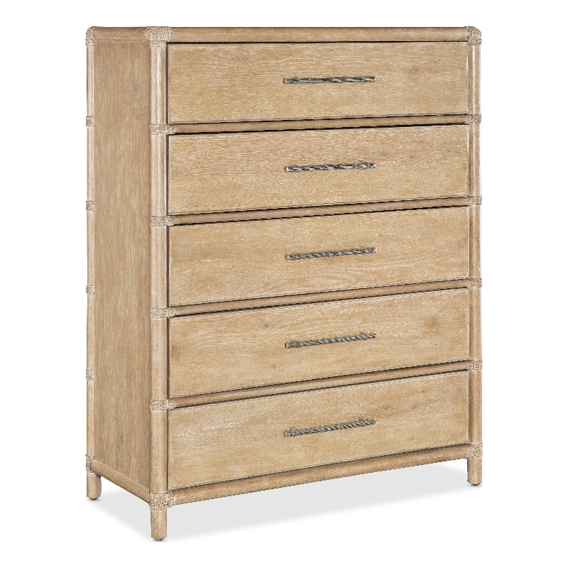 Bowery Hill Modern / Contemporary Wood Rattan Five-Drawer Chest in Beige