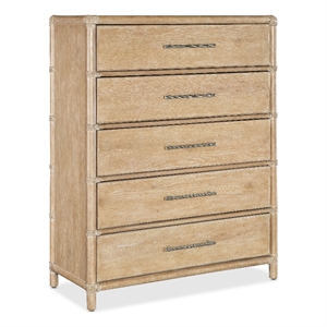Bowery Hill Modern / Contemporary Wood Rattan Five-Drawer Chest in Beige