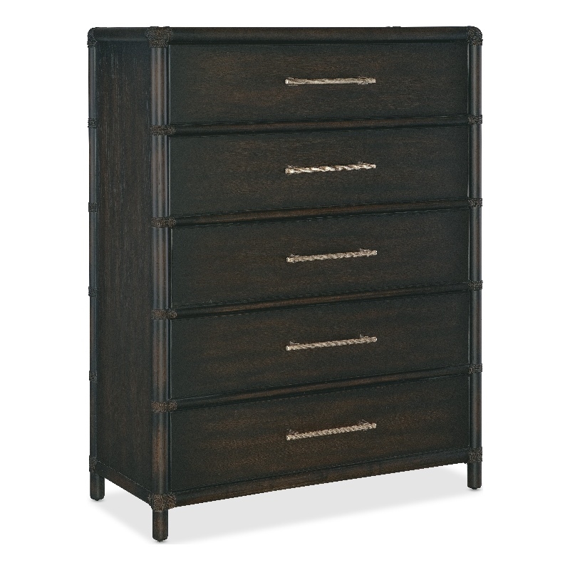 Bowery Hill Modern / Contemporary Wood Rattan Five-Drawer Chest in Black