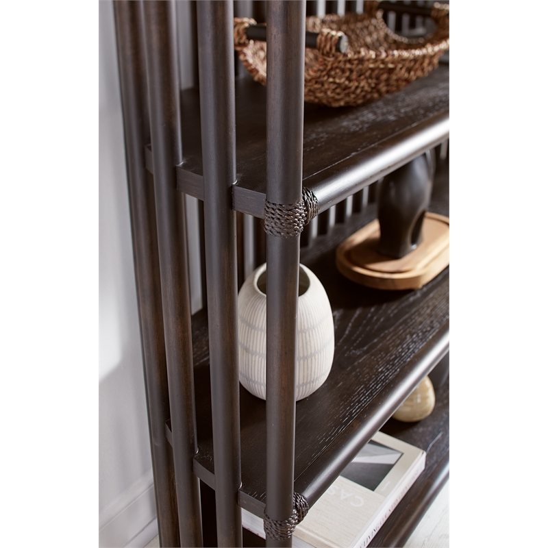 Bowery Hill Modern / Contemporary Slatted Wood Framed Bookcase in Black