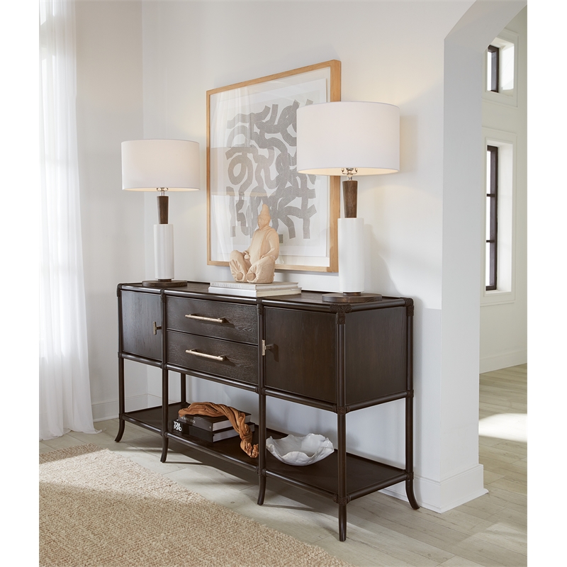 Bowery Hill Modern / Contemporary Rattan Wood Sideboard in Black