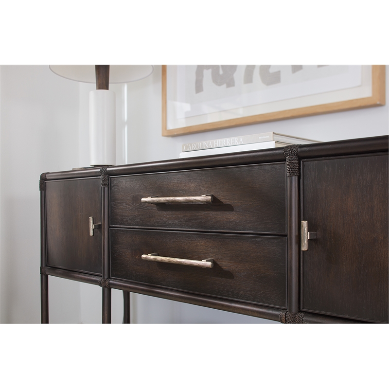 Bowery Hill Modern / Contemporary Rattan Wood Sideboard in Black
