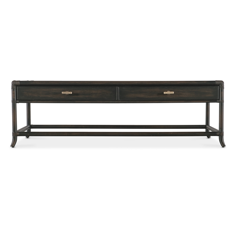 Bowery Hill Modern / Contemporary Rattan Wood Cocktail Table in Black