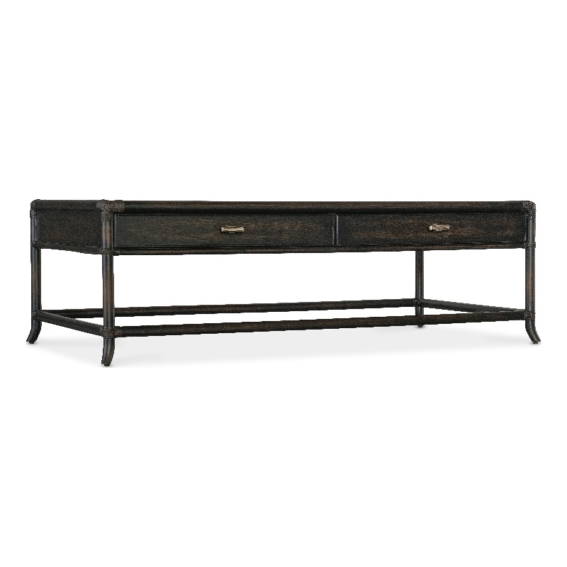 Bowery Hill Modern / Contemporary Rattan Wood Cocktail Table in Black
