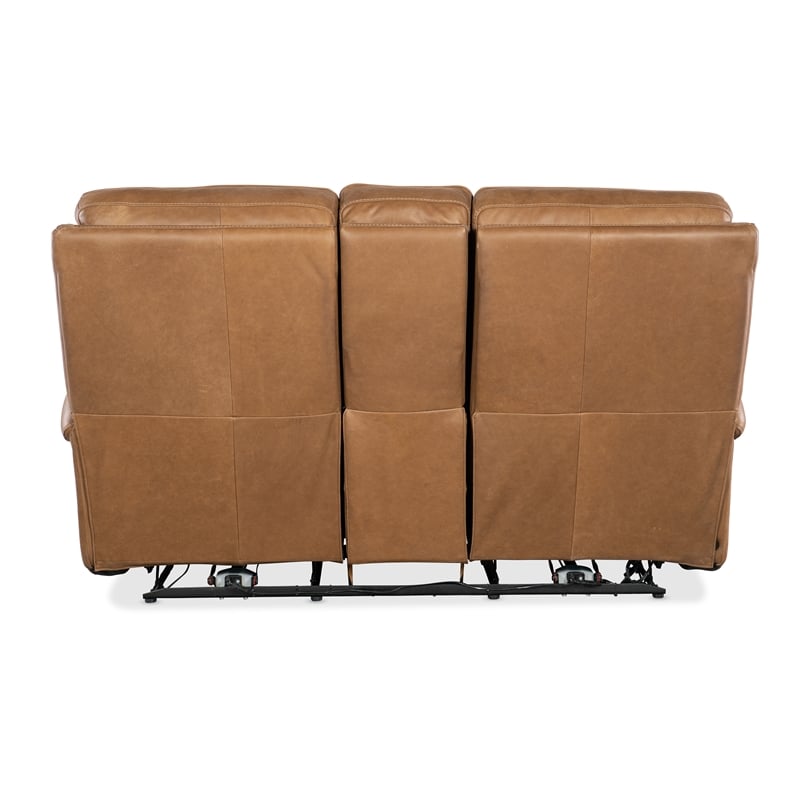 Bowery Hill Power Transitional Leather Console Loveseat in Brown