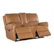 Bowery Hill Power Transitional Leather Console Loveseat in Brown