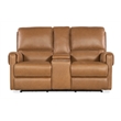 Bowery Hill Power Transitional Leather Console Loveseat in Brown