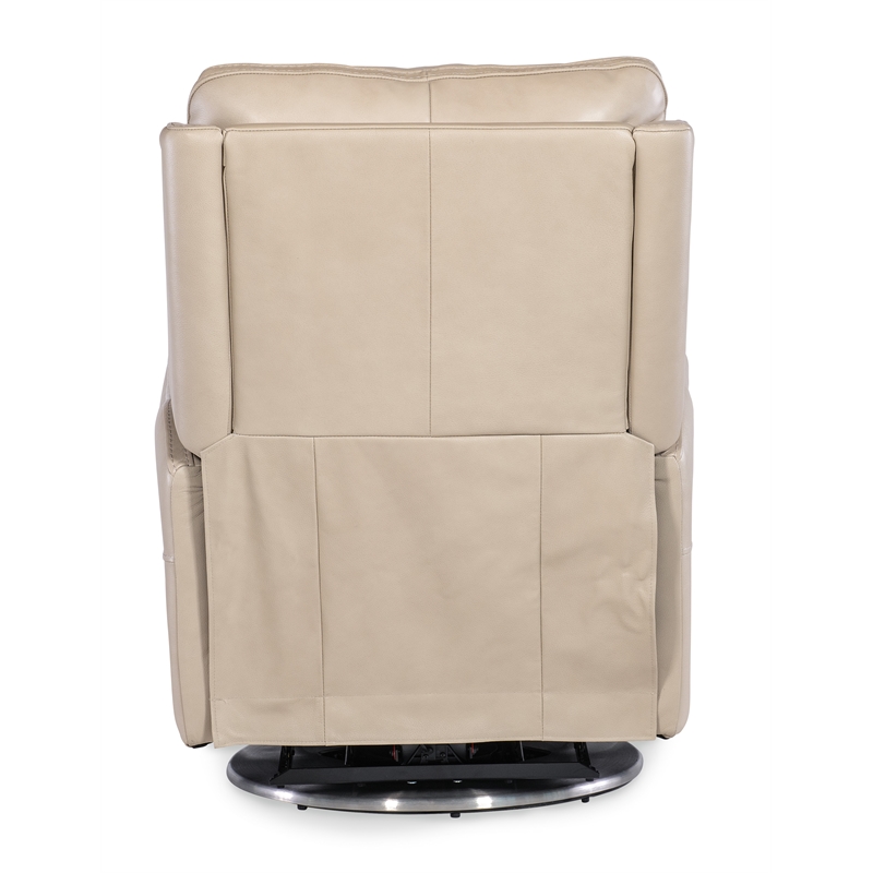 Bowery Hill Zero Gravity Leather Swivel with Power Headrest in Beige
