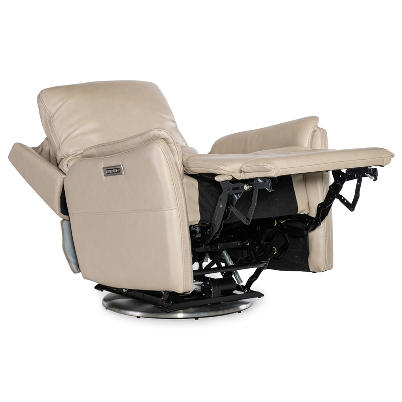 Bowery Hill Zero Gravity Leather Swivel with Power Headrest in Beige