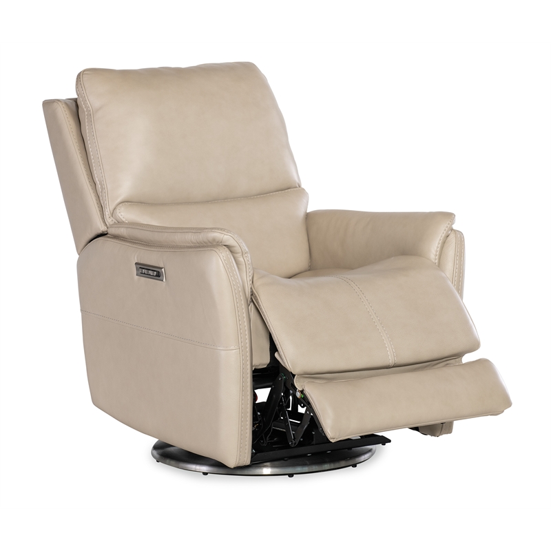 Bowery Hill Zero Gravity Leather Swivel with Power Headrest in Beige