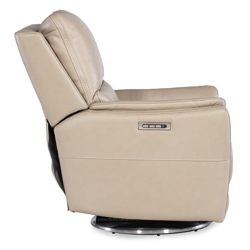 Bowery Hill Zero Gravity Leather Swivel with Power Headrest in Beige
