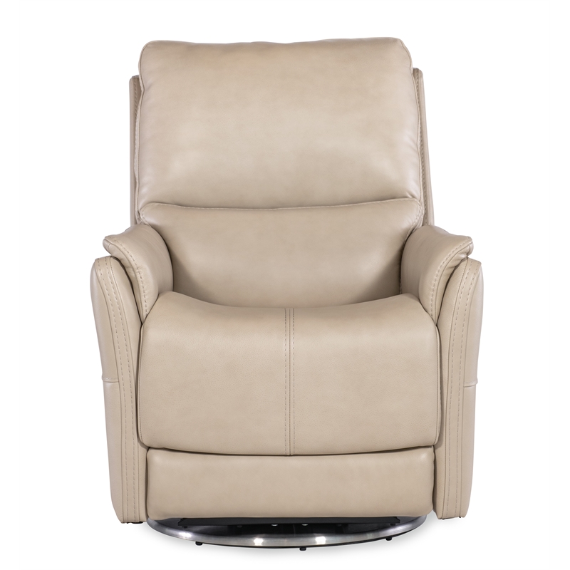 Bowery Hill Zero Gravity Leather Swivel with Power Headrest in Beige