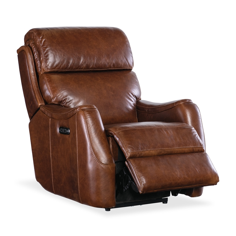 Bowery Hill Contemporary Zero Gravity Leather Power Recliner in Brown