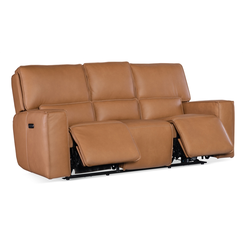 Bowery Hill Modern / Contemporary Zero Gravity Leather Power Sofa in Brown