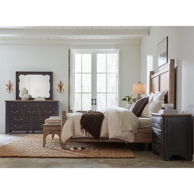 Bowery Hill Modern / Contemporary Wood King Panel Bed in Brown Finish