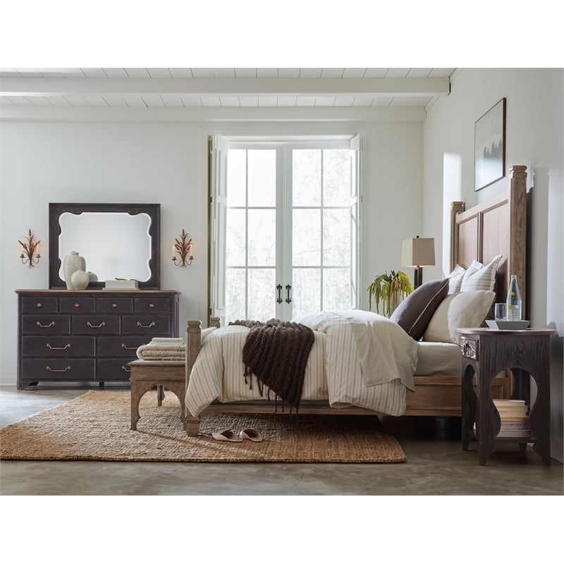Bowery Hill Modern / Contemporary Wood King Panel Bed in Brown Finish