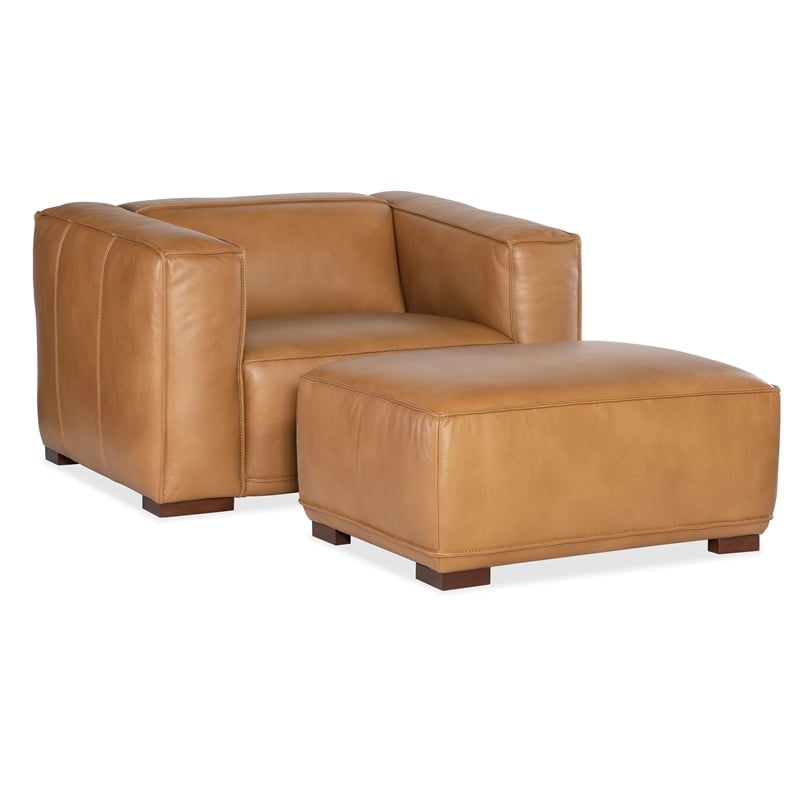Bowery Hill Modern / Contemporary Wide Arm Chair in Carmel Brown Leather