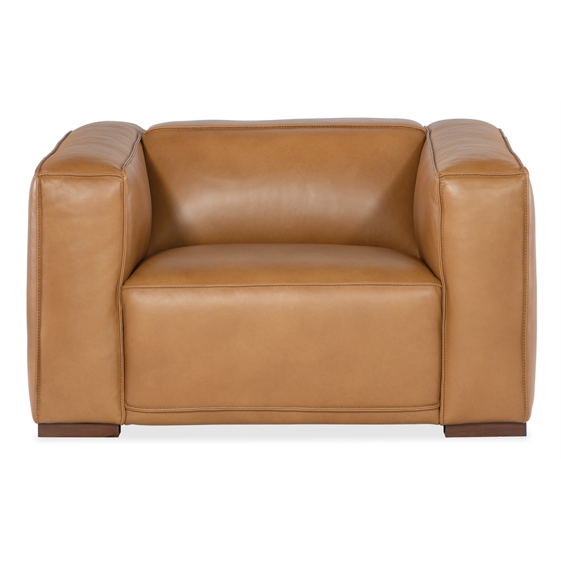 Bowery Hill Modern / Contemporary Wide Arm Chair in Carmel Brown Leather