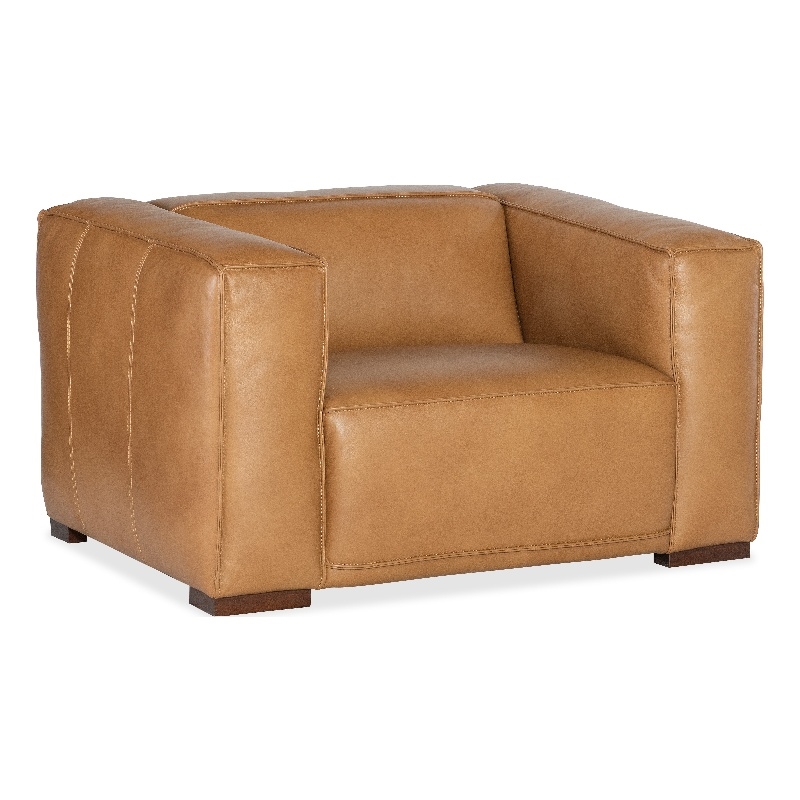 Bowery Hill Modern / Contemporary Wide Arm Chair in Carmel Brown Leather